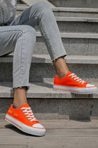 ORANGE LACE UP SIDE DETAIL CHUNKY TRAINERS SNEAKERS