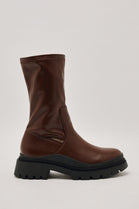 Brown PU Chunky Sole Ankle Boot