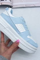 BLUE LACE UP CHUNKY FLAT SNEAKERS