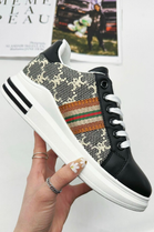 BLACK LACE UP STRIPE DESIGN TAB DETAIL FLAT SNEAKERS