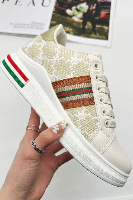 GOLD LACE UP STRIPE DESIGN TAB DETAIL FLAT SNEAKERS