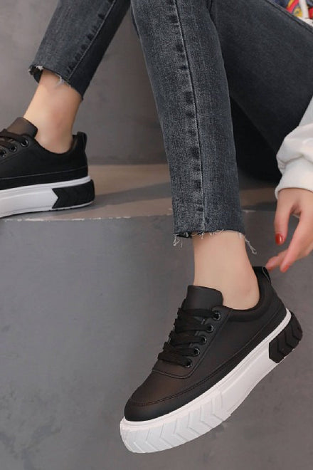 BLACK LACE UP CHUNKY FLAT SNEAKERS