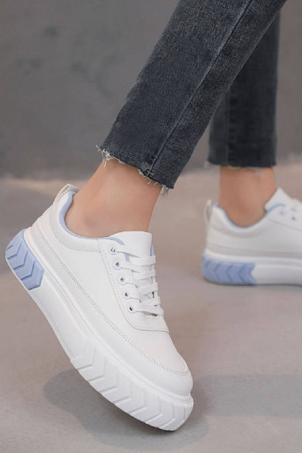 BLUE LACE UP CHUNKY FLAT SNEAKERS