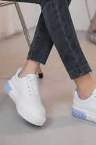 BLUE LACE UP CHUNKY FLAT SNEAKERS