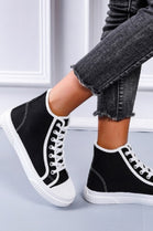BLACK LACE UP FLAT HIGH TOP SNEAKERS