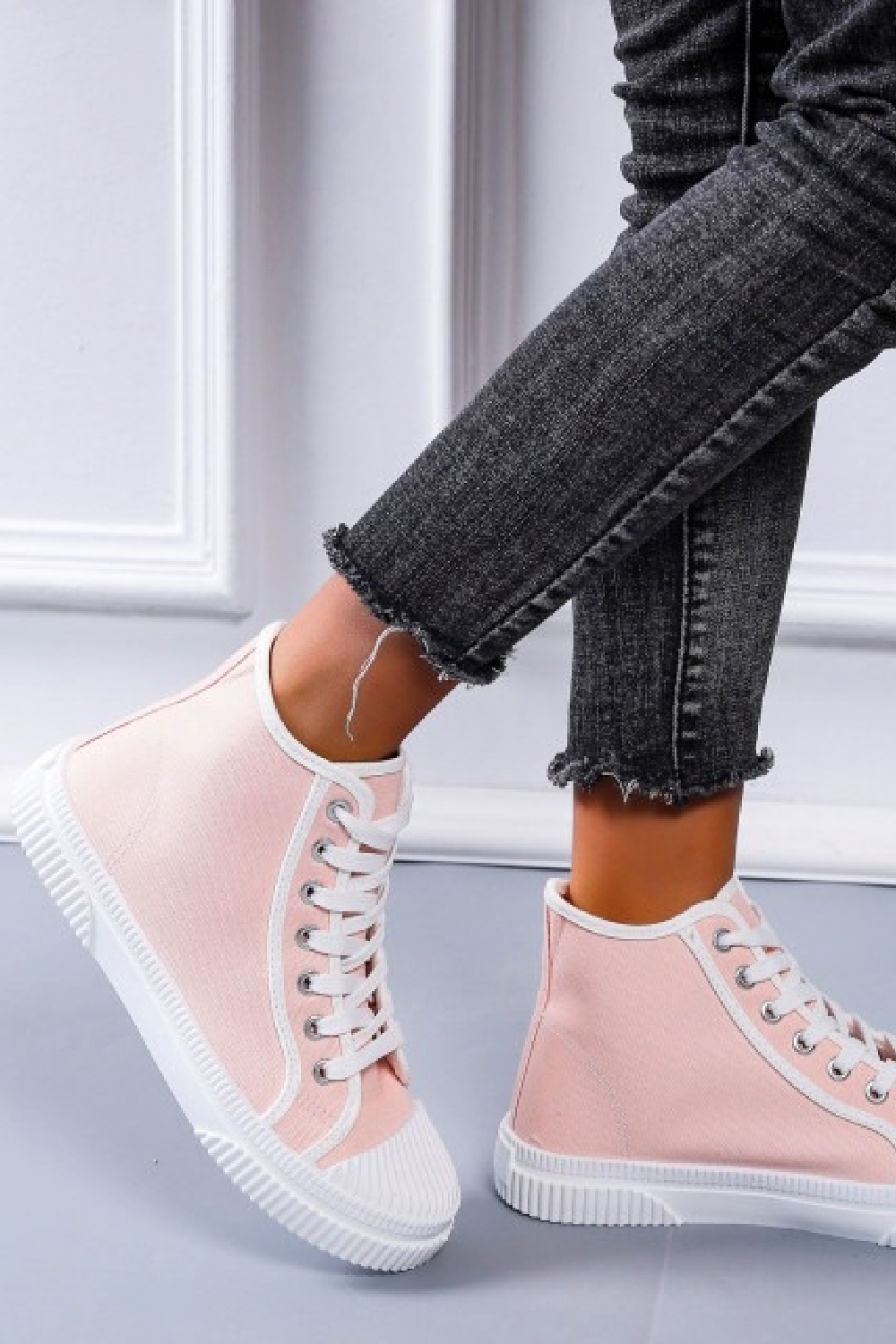 PINK LACE UP FLAT HIGH TOP SNEAKERS