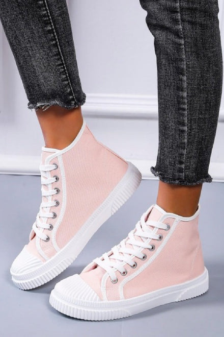 PINK LACE UP FLAT HIGH TOP SNEAKERS