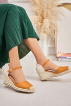 CAMEL ANKLE STRAP RAFFIA WEDGE SANDAL