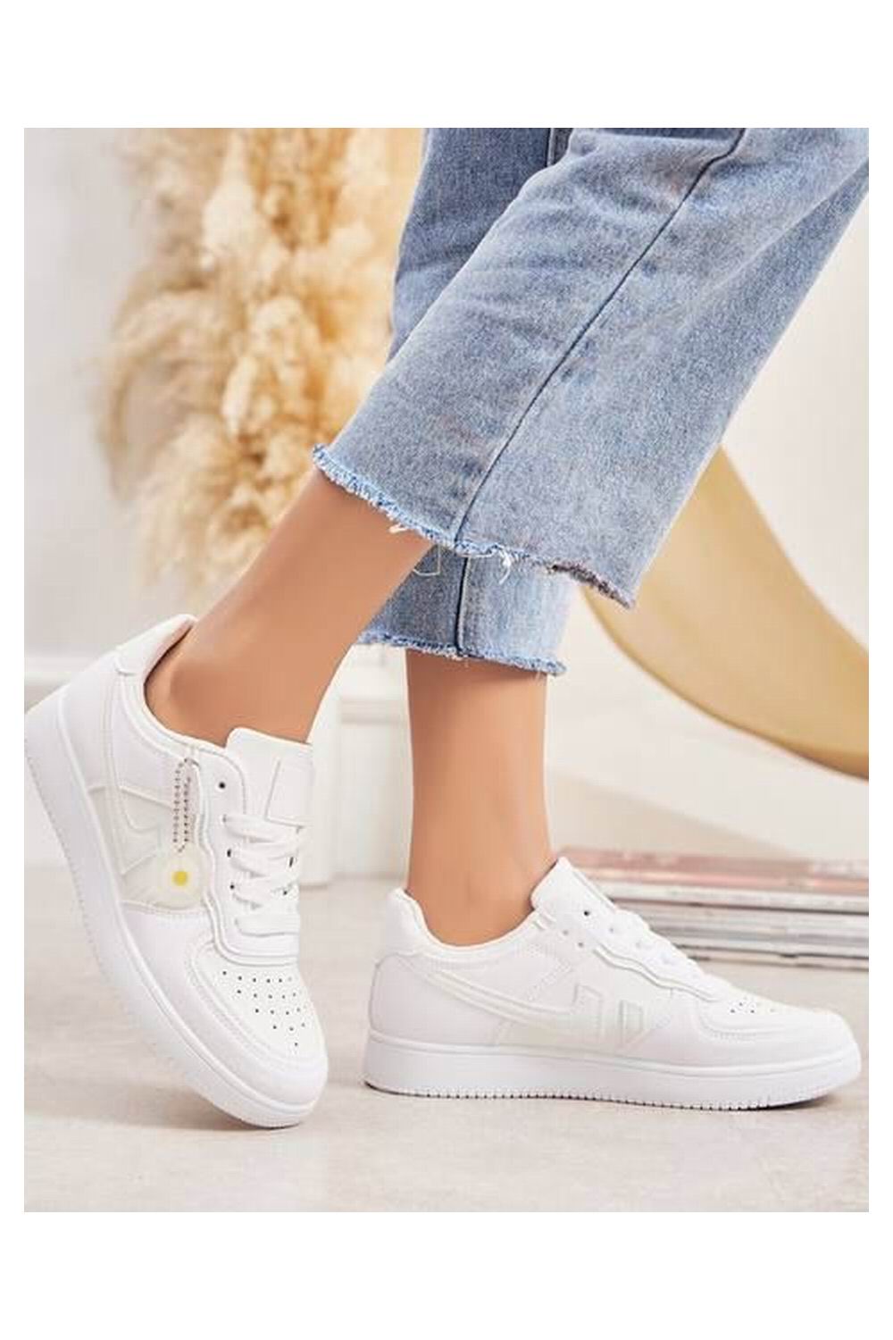 WHITE LACE UP FLAT SNEAKERS