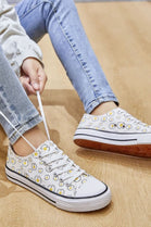 WHITE LACE UP FLAT CANVAS SNEAKERS