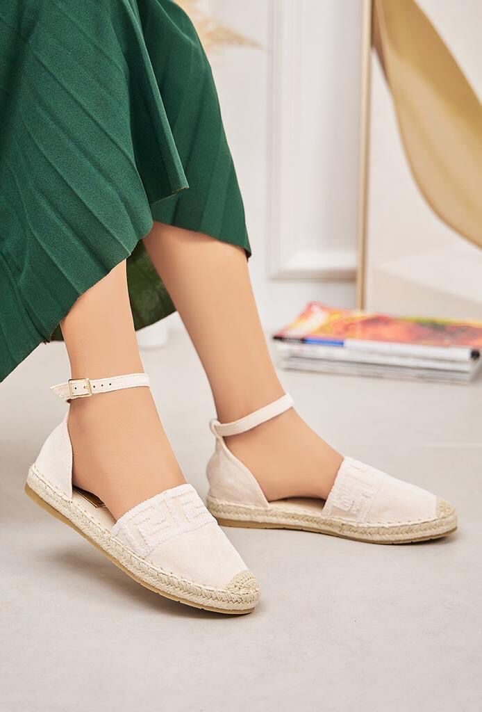 BEIGE ANKLE STRAP FAUX SUEDE ESPADRILLE SANDALS