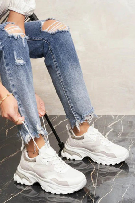 WHITE GREY LACE UP SNEAKERS