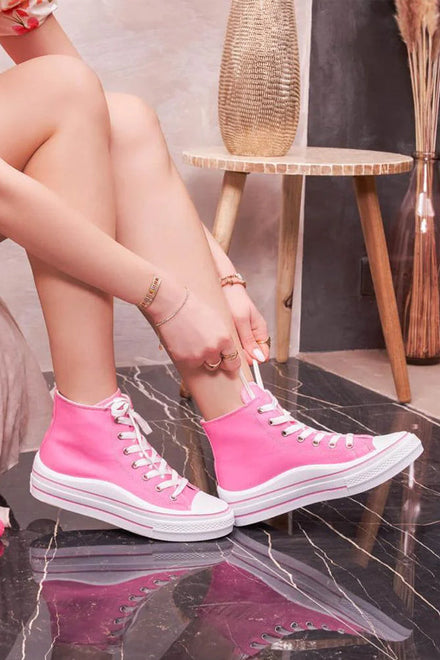 PINK LACE UP CANVAS SNEAKERS HI TOP SHOES