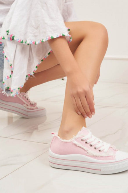 PINK LACE UP CANVAS SNEAKERS