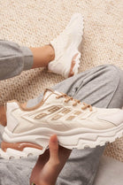 BEIGE LACE UP FLAT SIDE DETAIL SNEAKERS