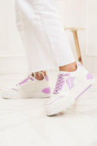 PURPLE WHITE LACE UP FLAT SNEAKERS