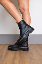 Black PU Contrast Stitch Chunky Ankle Boots