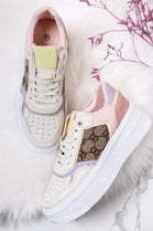 BEIGE MULTI LACE UP CHUNKY FLAT SNEAKERS