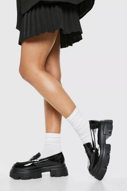 Black Patent Chunky Flatform Round Toe Loafers