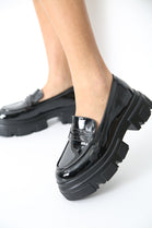 Black Patent Chunky Flatform Round Toe Loafers