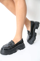 Black Patent Chunky Flatform Round Toe Loafers