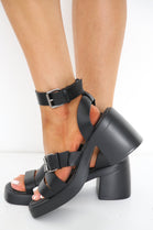 Black Block Heel Strap Chunky Platform Sandals