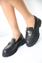 Black PU Chunky Flatform Loafers With Metal Detail