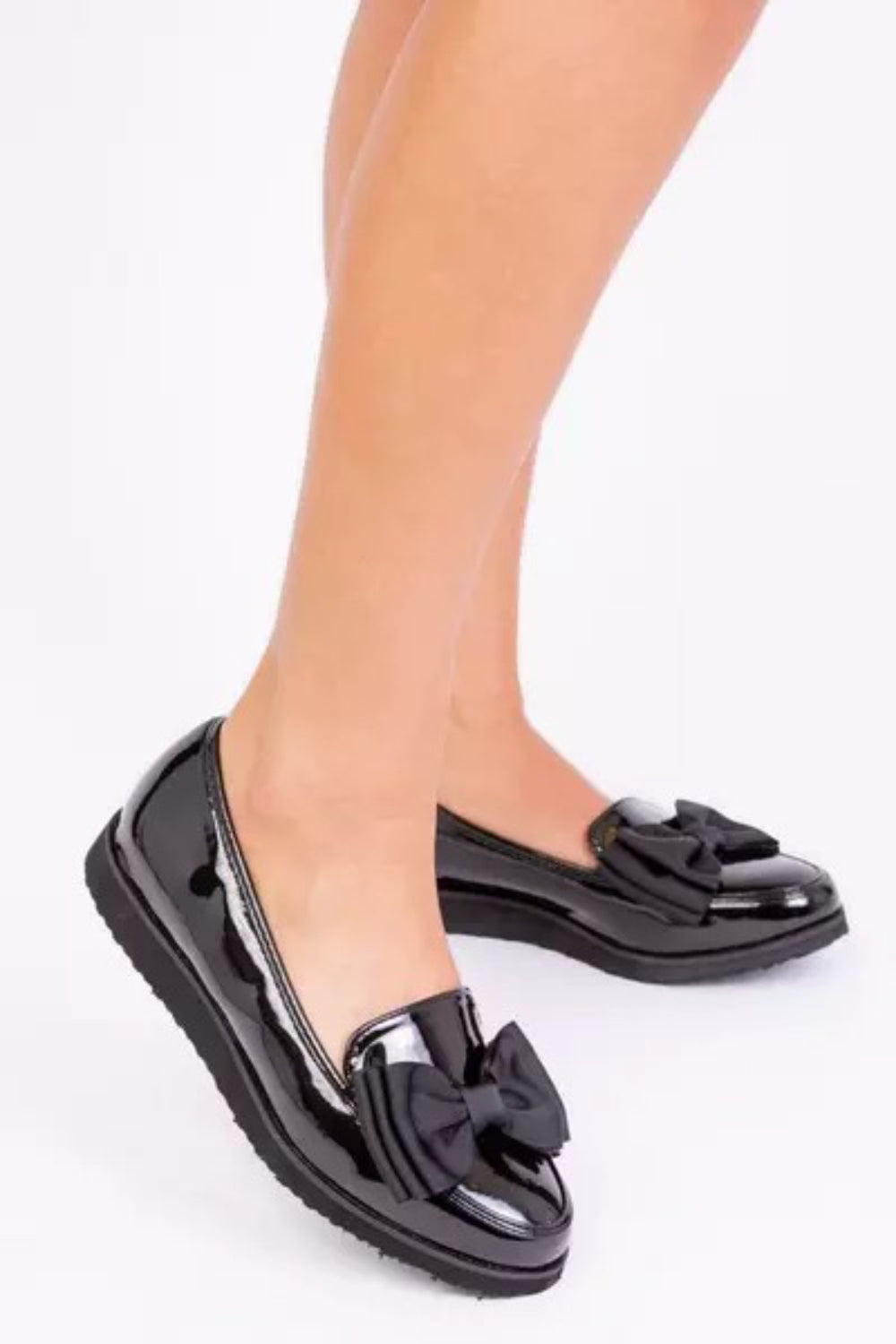 Black Patent Chunky Bow Loafers