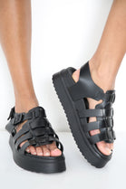 Black Flatform Chunky Sole Gladiator Strappy Sandals