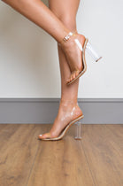 Nude Patent Perspex Block Heel Strappy Sandals