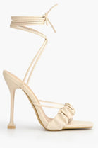 Cream PU Block Heel Tie Leg Sandals