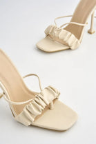 Cream PU Block Heel Tie Leg Sandals