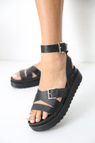 Black Heel Strap Chunky Platform Sandals