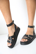 Black Heel Strap Chunky Platform Sandals