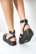 Black Heel Strap Chunky Platform Sandals