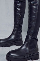 Black PU Chunky Stretch Platform Thigh Boots