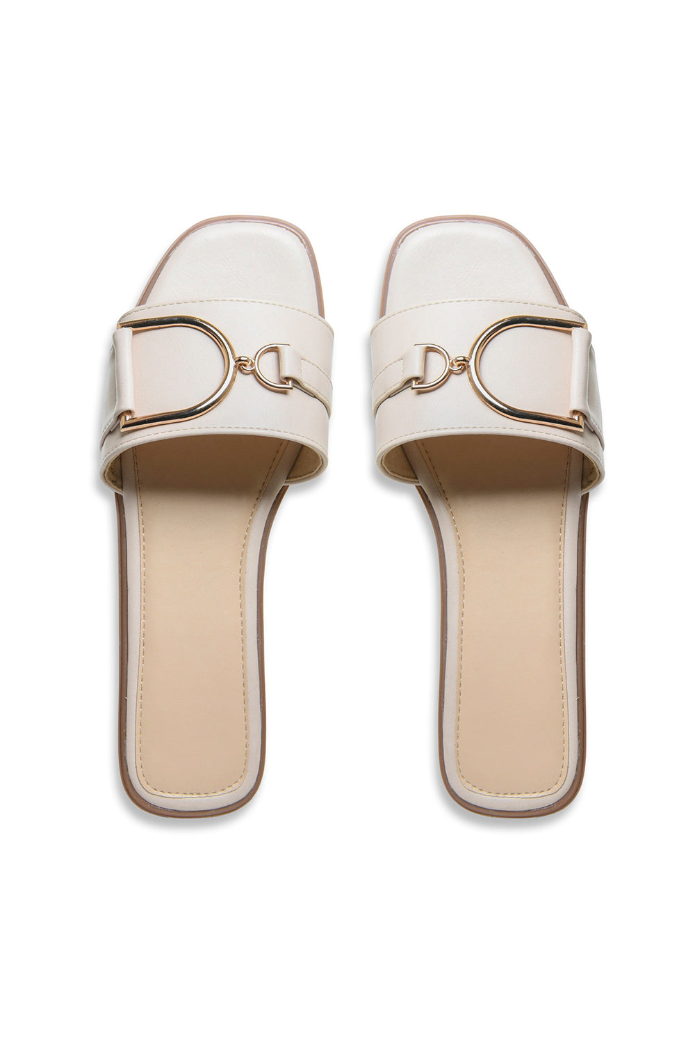 Nude PU Buckle Strap Slider Sandals