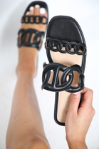 Black PU Flatform Cut Out Slide Sandals