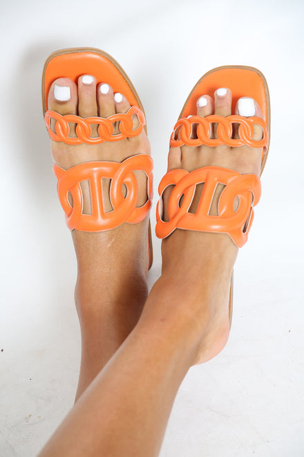 Orange PU Flatform Cut Out Slide Sandals