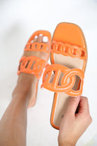 Orange PU Flatform Cut Out Slide Sandals