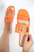 Orange PU Flatform Cut Out Slide Sandals