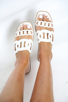 White PU Flatform Cut Out Slide Sandals