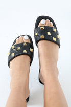 Black Padded Strap Sliders With Stud Details