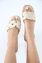 Nude Padded Strap Sliders With Stud Details