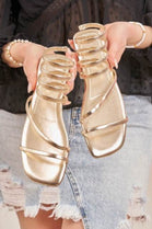 GOLD FLAT STRAPPY WRAP UP SUMMER SANDAL