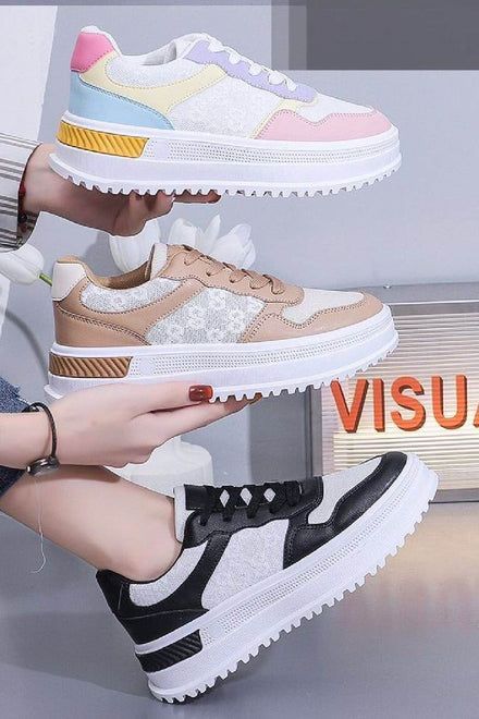 BEIGE LACE UP FLAT SNEAKERS WITH SIDE DETAIL