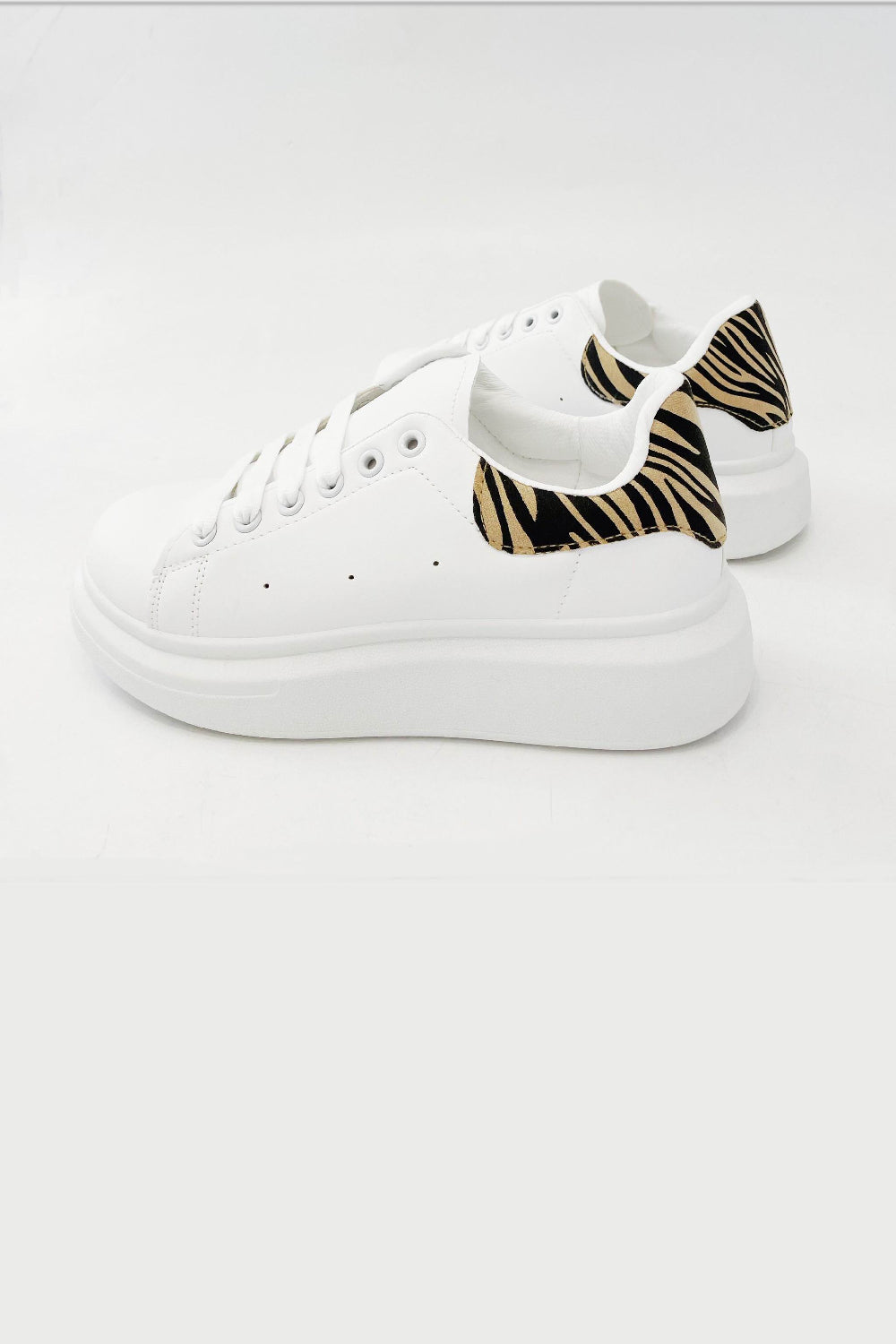 WHITE LACE UP TAB DETAIL BEIGE ZEBRA CHUNKY SNEAKERS