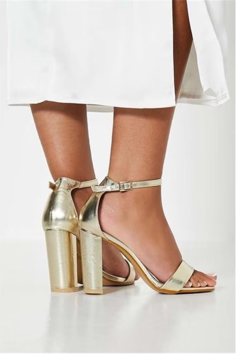 Gold Metallic Barely There Strappy Block Heels