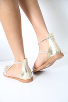 Gold Metallic Embellished Gladiator Sparkly Flat Slider Sandals