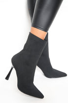 Black Knitted High Heels Mid Calf Sock Boots In Black